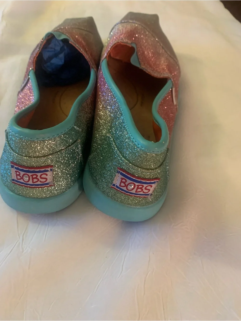 NEW Lil BOBS from Skechers Glitter Slip-Ons in Pink, Silver & Turquoise, size Y6
